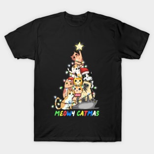 Meowy Catmas Cat Christmas Tree T-Shirt